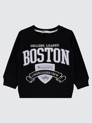 Civil Girls Boston Baskılı 2-5 Yaş Sweatshirt - Siyah