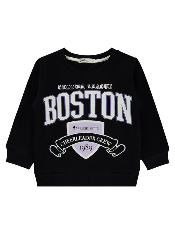 Civil Girls Boston Baskılı 2-5 Yaş Sweatshirt - Siyah