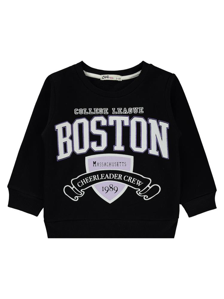 Civil Girls Boston Baskılı 2-5 Yaş Sweatshirt - Siyah