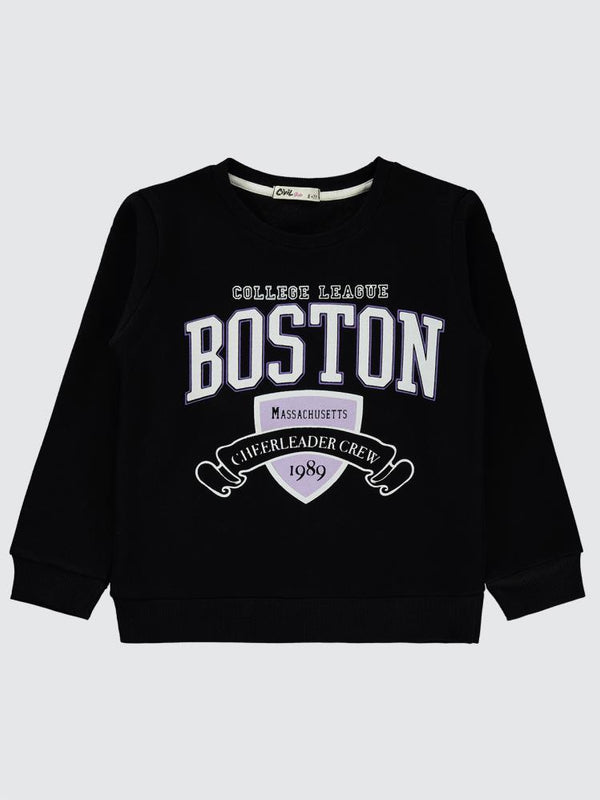 Civil Girls Boston Baskılı 6-9 Yaş Sweatshirt - Siyah