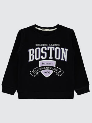 Civil Girls Boston Baskılı 6-9 Yaş Sweatshirt - Siyah