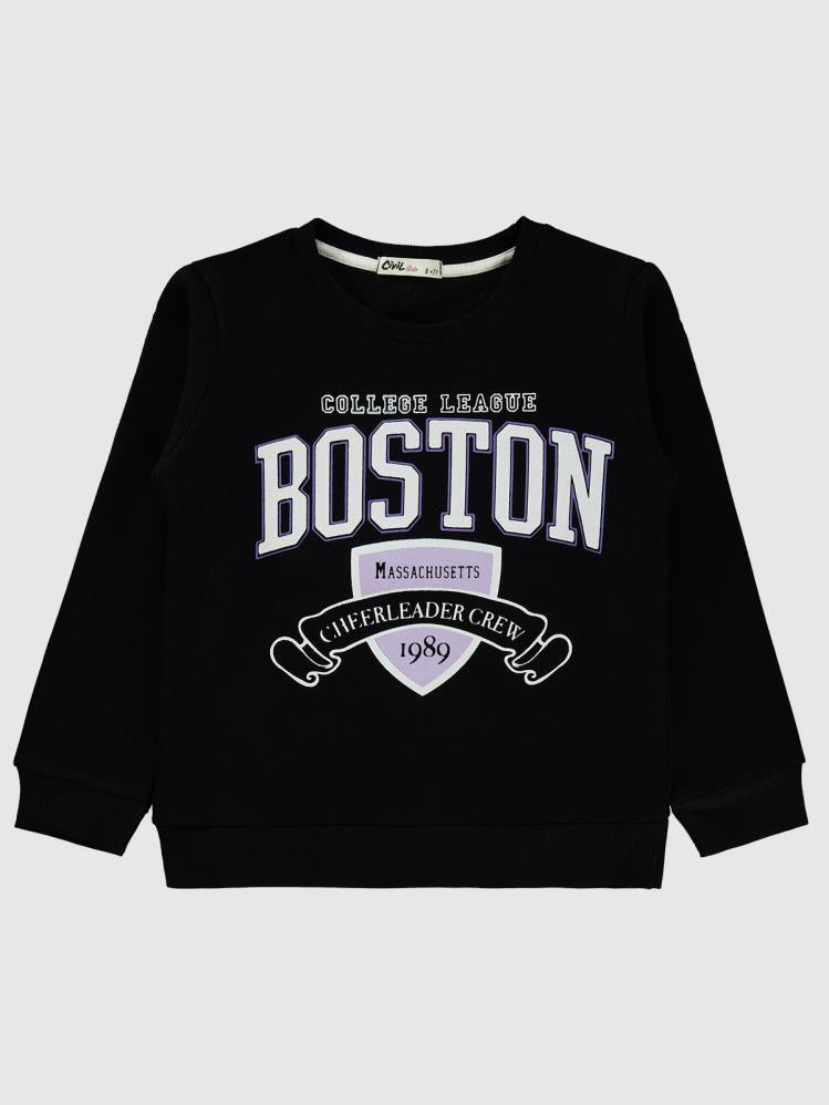 Civil Girls Boston Baskılı 6-9 Yaş Sweatshirt - Siyah