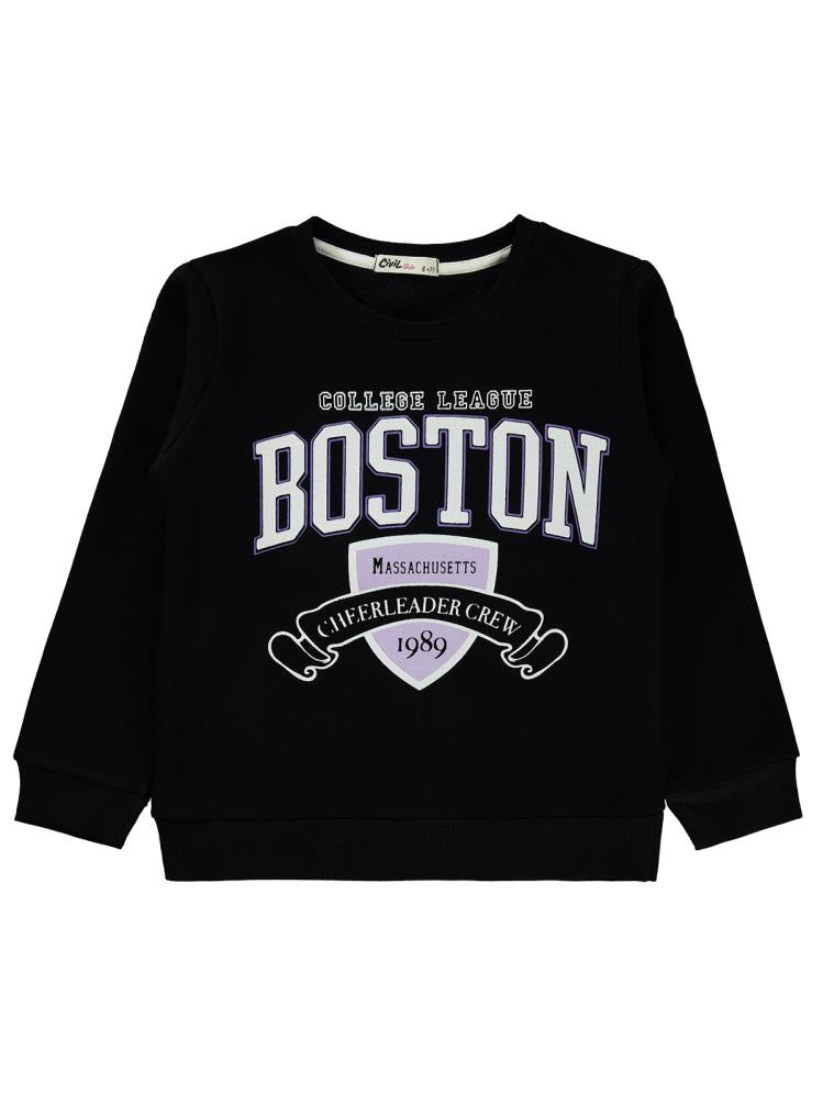 Civil Girls Boston Baskılı 6-9 Yaş Sweatshirt - Siyah