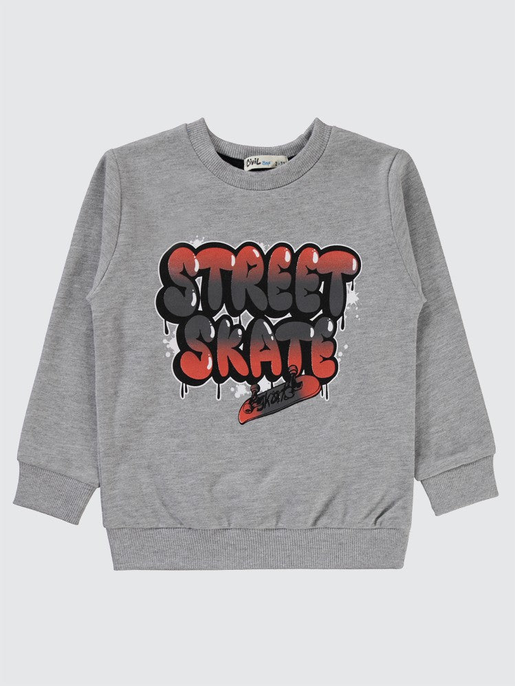 Civil Boys Street Skate Baskılı 2-5 Yaş Sweatshirt - Gri