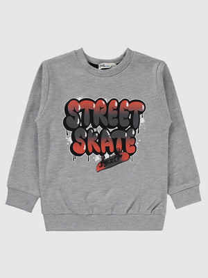 Civil Boys Street Skate Baskılı 2-5 Yaş Sweatshirt - Gri