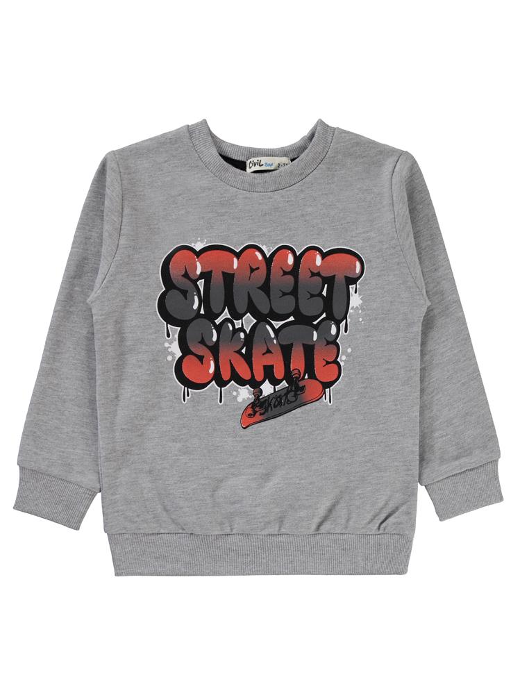 Civil Boys Street Skate Baskılı 2-5 Yaş Sweatshirt - Gri
