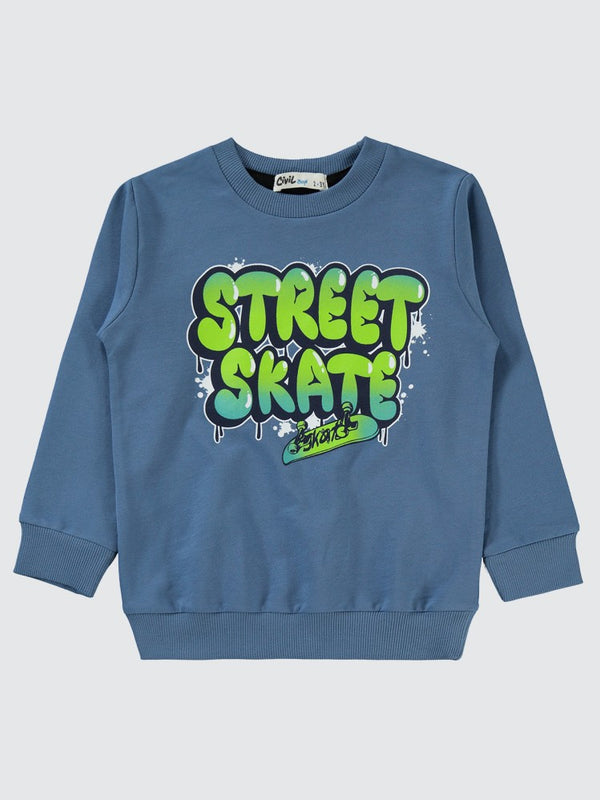 Civil Boys Street Skate Baskılı 2-5 Yaş Sweatshirt - Mavi