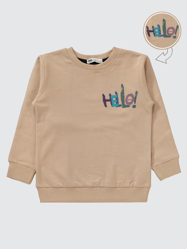 Civil Boys Hello Baskılı 2-5 Yaş Eşofman Takımı - Bej