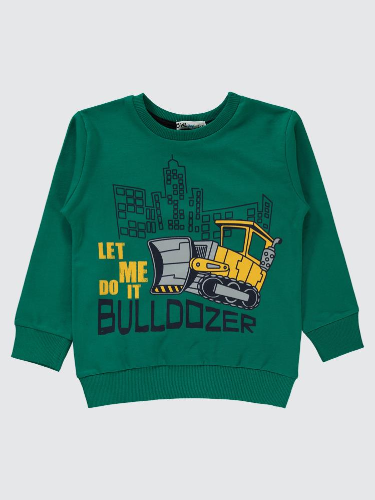 Civil Boys Bulldozer Baskılı 2-5 Yaş Sweatshirt - Yeşil