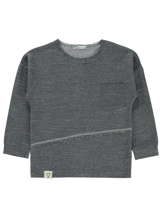 Civil Erkek Çocuk Düz Cepli Sweatshirt | Jakar/Petek Uzun Kol | Okul Kreş ve Günlük Kullanım - Gri