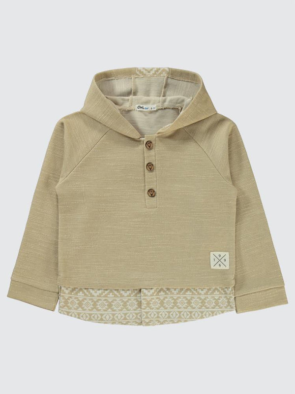 Civil Boys Kapşonu Etnik Deneli 6-9 Yaş Sweatshirt - Ekru