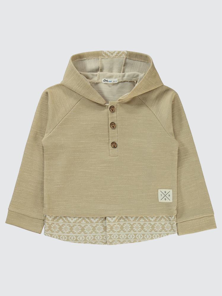 Civil Boys Kapşonu Etnik Deneli 6-9 Yaş Sweatshirt - Ekru