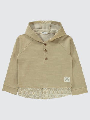 Civil Boys Kapşonu Etnik Deneli 6-9 Yaş Sweatshirt - Ekru