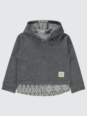 Civil Boys Kapşonu Etnik Deneli 6-9 Yaş Sweatshirt - Gri