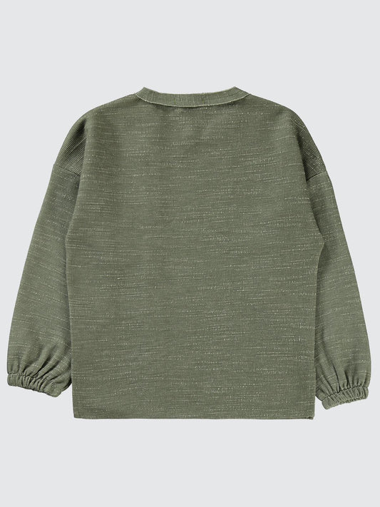 Civil Erkek Çocuk 1996 Armalı Süs Düğmeli Sweatshirt | Jakar/Petek | Okul Kreş ve Günlük Kullanım - Haki