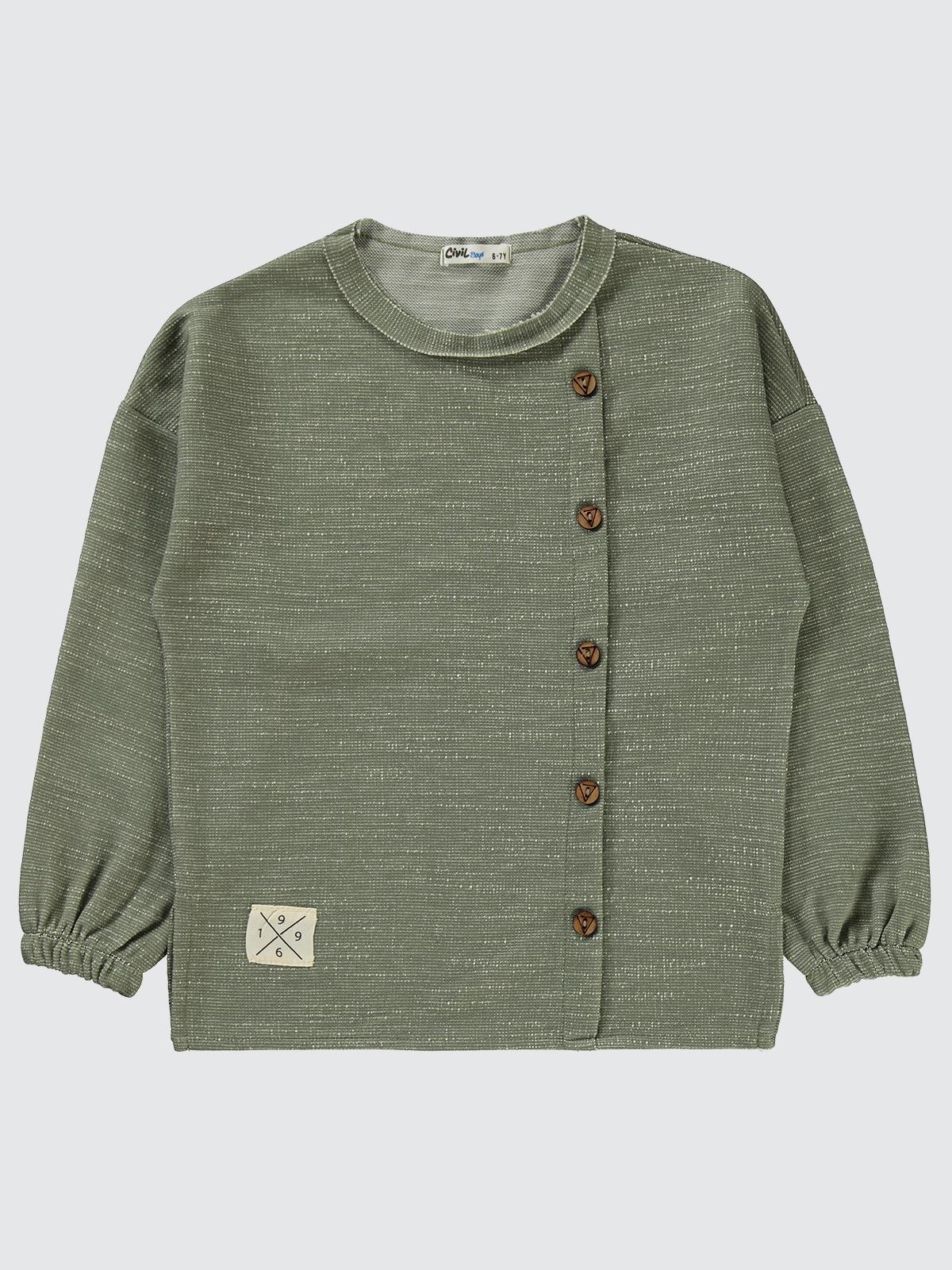 Civil Boys 1996 Armalı Süs Düğmeli 6-9 Yaş Sweatshirt - Haki