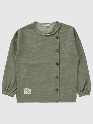 Civil Boys 1996 Armalı Süs Düğmeli 6-9 Yaş Sweatshirt - Haki