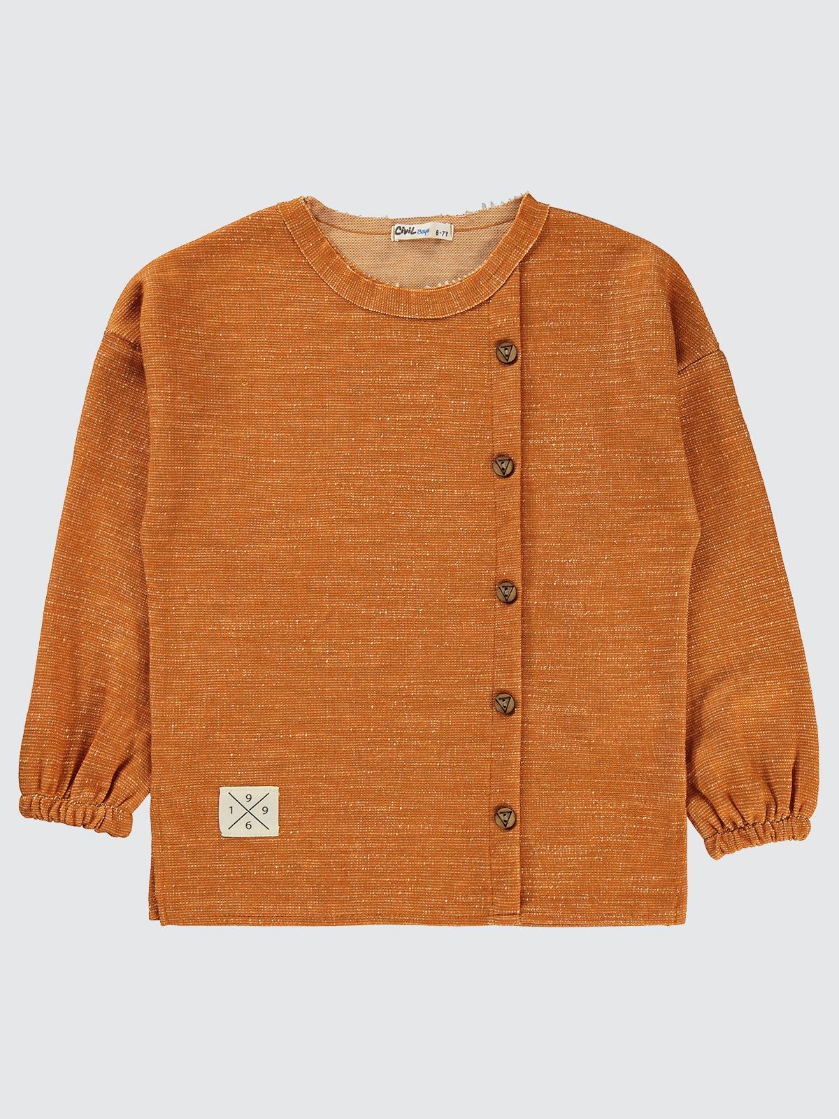 Civil Erkek Çocuk 1996 Armalı Süs Düğmeli Sweatshirt | Jakar/Petek | Okul Kreş ve Günlük Kullanım - Hardal