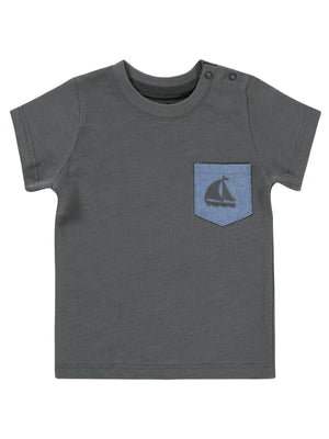 Civil Baby Yelkenli Nakışlı 6-18 Ay Tişört - Gri