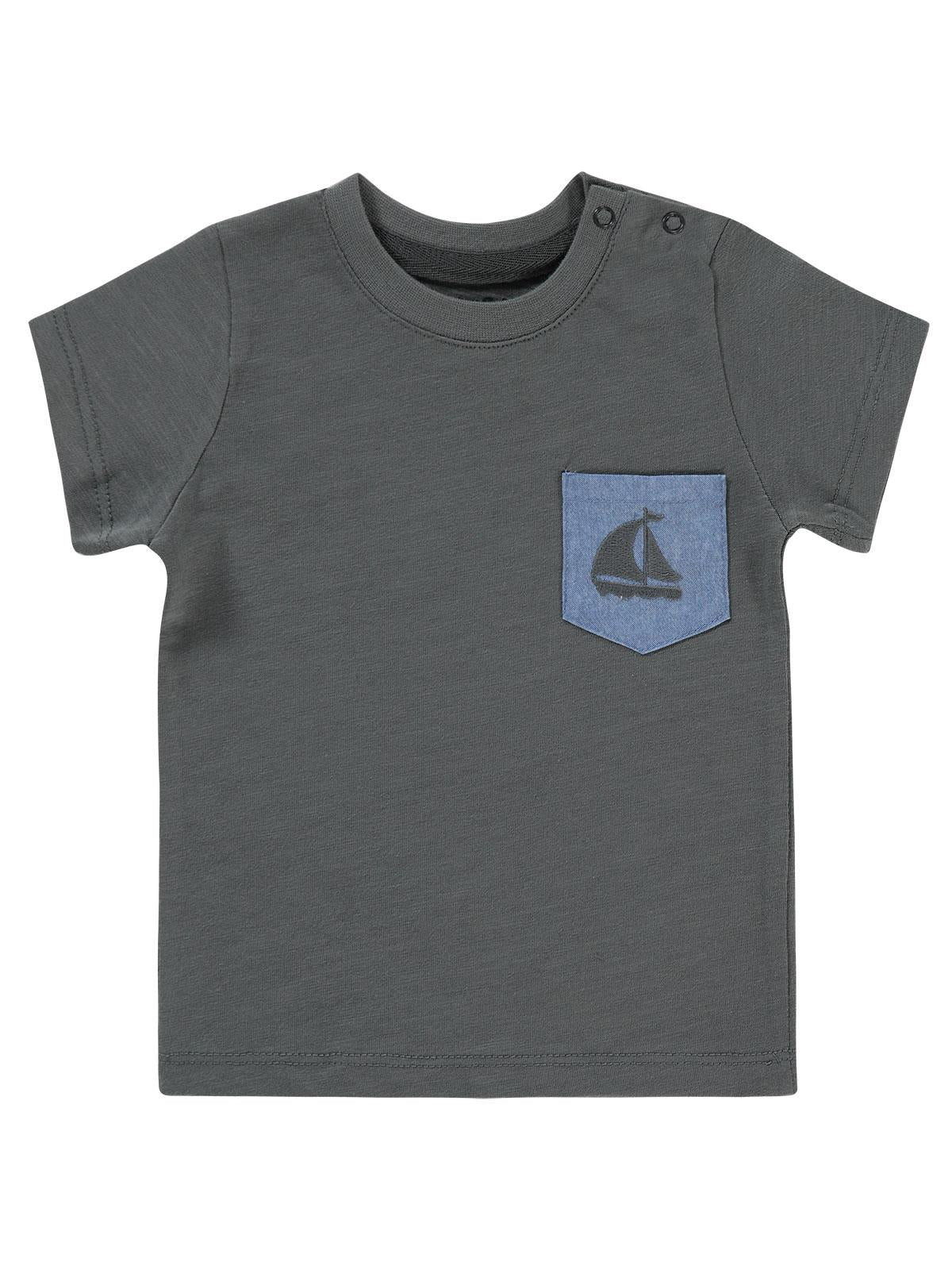 Civil Baby Yelkenli Nakışlı 6-18 Ay Tişört - Gri