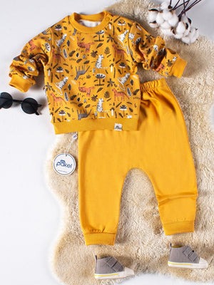 Mini Pakel Hayvan Figürleri Baskılı 6-18 Ay Takım - Hardal