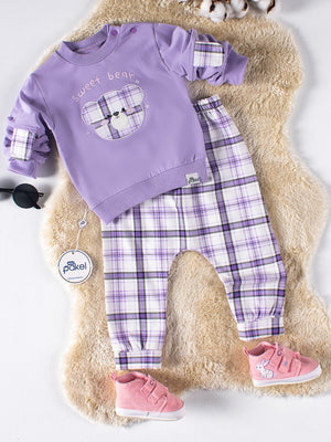Mini Pakel Sweet Bear Nakışlı Omuzu Çıtçıtlı 2'li 6-12 Ay Takım - Lila