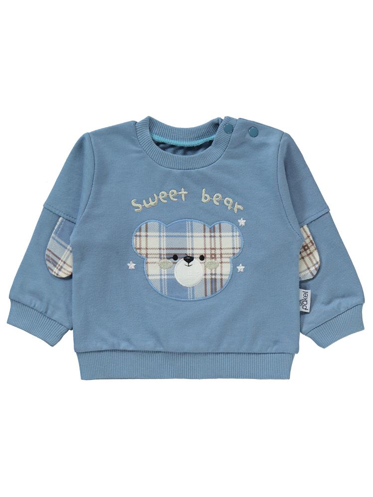 Mini Pakel Sweet Bear Nakışlı Omuzu Çıtçıtlı 2'li 6-18 Ay Takım - Mavi