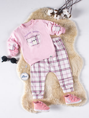 Mini Pakel Sweet Bear Nakışlı Omuzu Çıtçıtlı 2'li 6-12 Ay Takım - Pembe