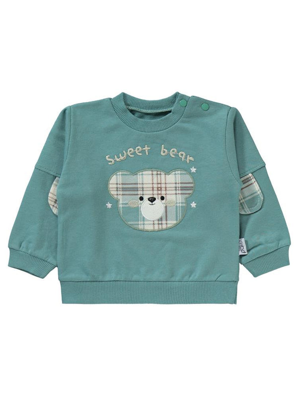Mini Pakel Sweet Bear Nakışlı Omuzu Çıtçıtlı 2'li 6-18 Ay Takım - Yeşil