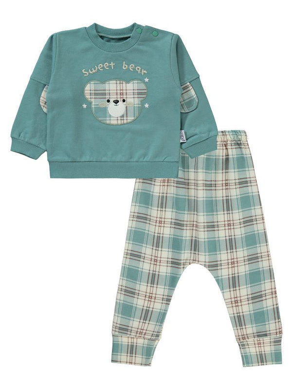 Mini Pakel Sweet Bear Nakışlı Omuzu Çıtçıtlı 2'li 6-18 Ay Takım - Yeşil