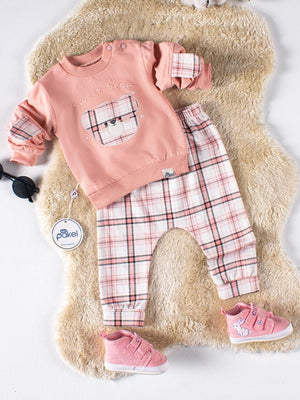 Mini Pakel Sweet Bear Nakışlı Omuzu Çıtçıtlı 2'li 6-12 Ay Takım - Pudra