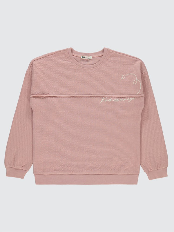 Civil Girls Kalp Baskılı 10-13 Yaş Sweatshirt - Pudra