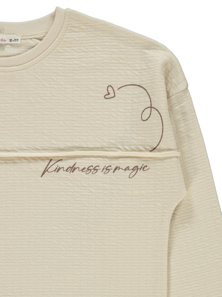Civil Girls Kalp Baskılı 10-13 Yaş Sweatshirt - Bej