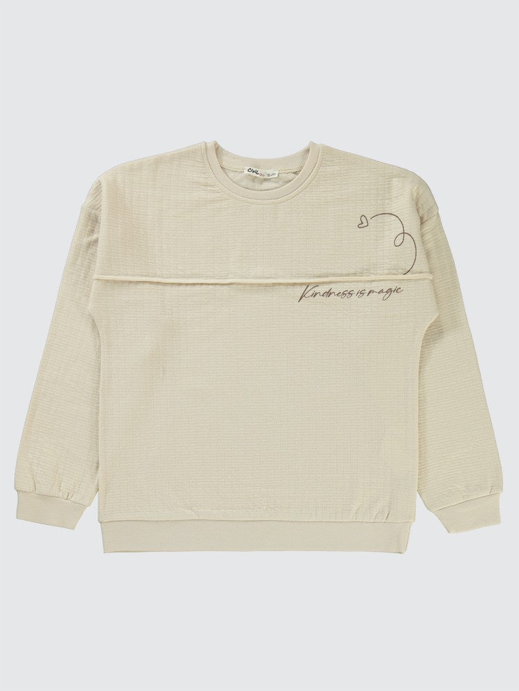 Civil Girls Kalp Baskılı 10-13 Yaş Sweatshirt - Bej