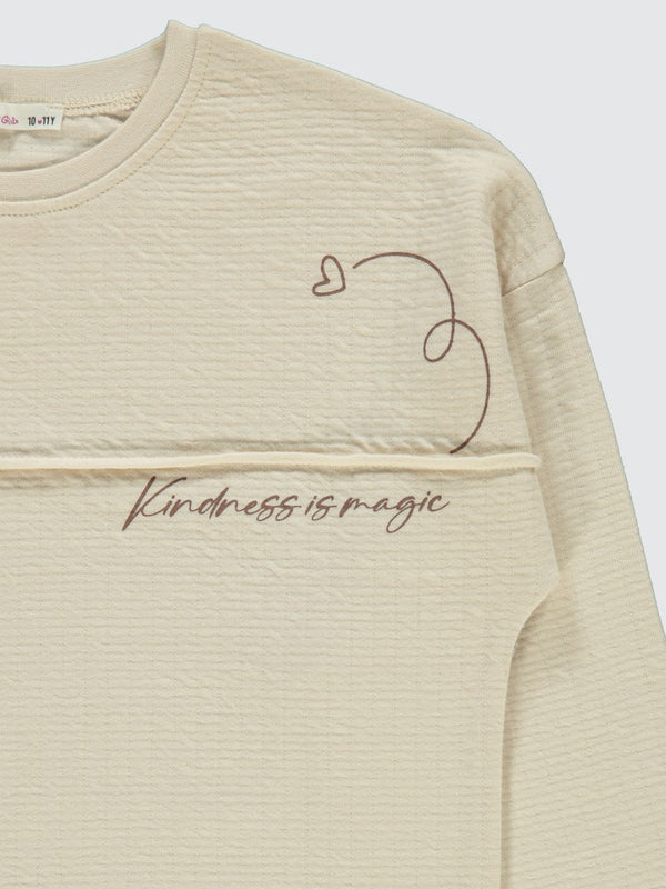 Civil Girls Kalp Baskılı 10-13 Yaş Sweatshirt - Bej