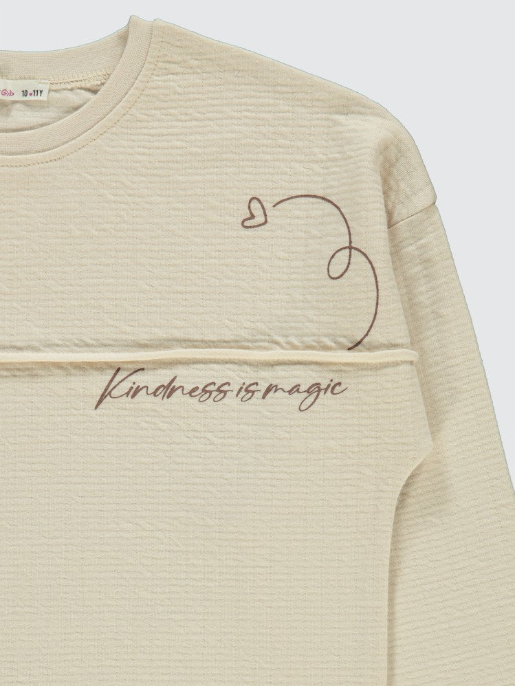 Civil Girls Kalp Baskılı 10-13 Yaş Sweatshirt - Bej
