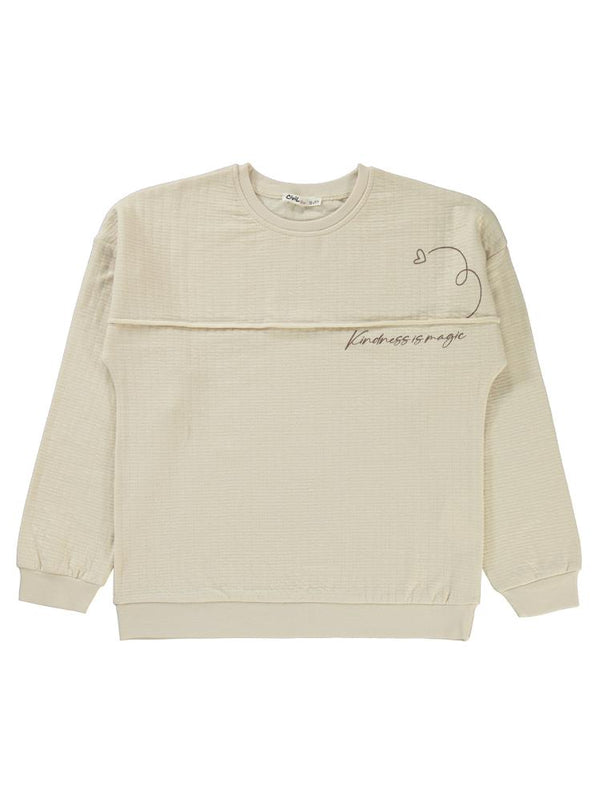 Civil Girls Kalp Baskılı 10-13 Yaş Sweatshirt - Bej