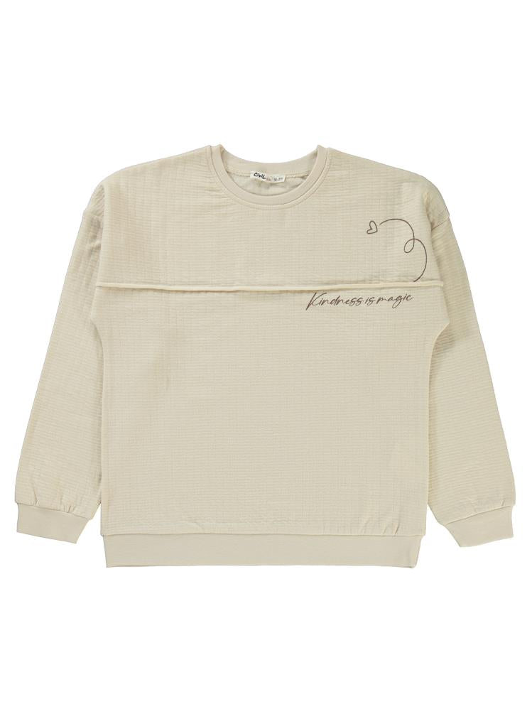 Civil Girls Kalp Baskılı 10-13 Yaş Sweatshirt - Bej