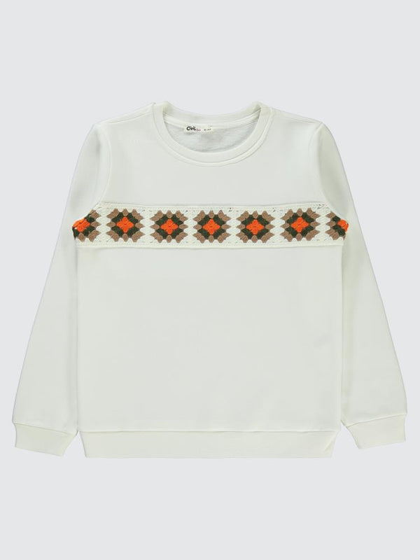 Civil Girls Etnik Desenli 10-13 Yaş Sweatshirt - Ekru