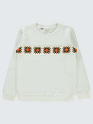 Civil Girls Etnik Desenli 10-13 Yaş Sweatshirt - Ekru