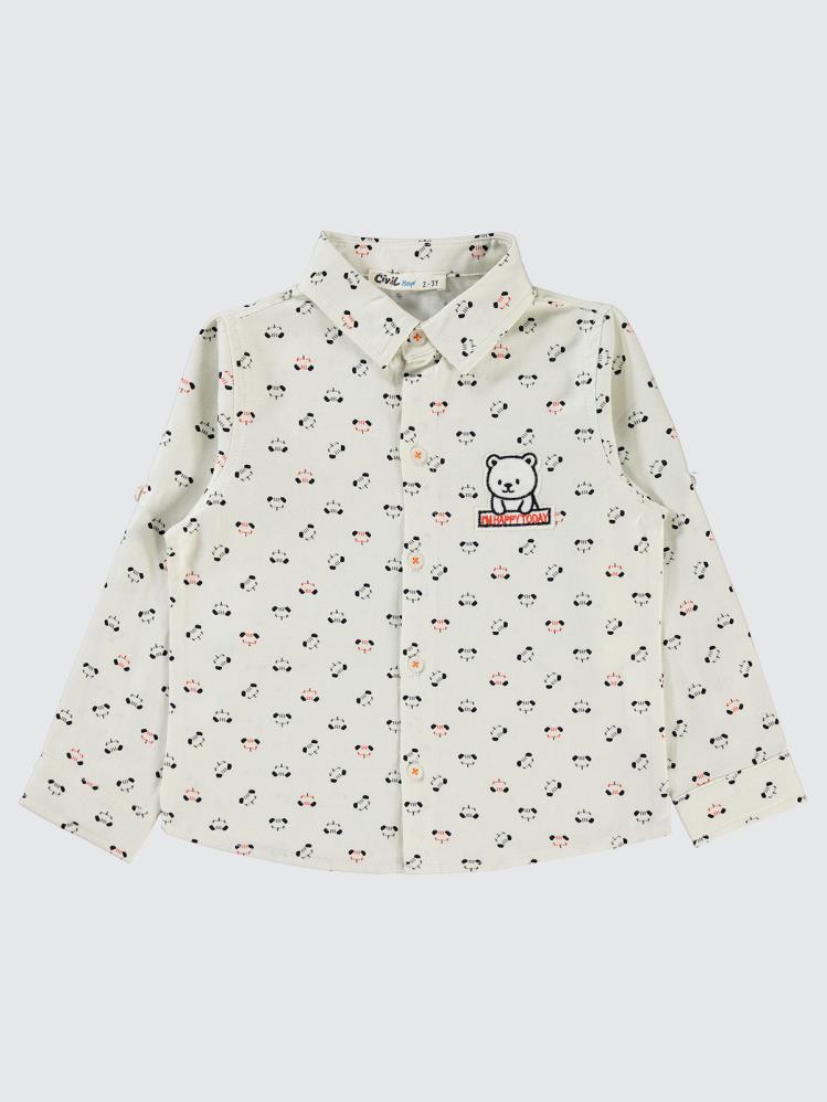 Civil Boys Ayıcık Cep Nakışlı 2-5 Yaş Gömlek - Bej