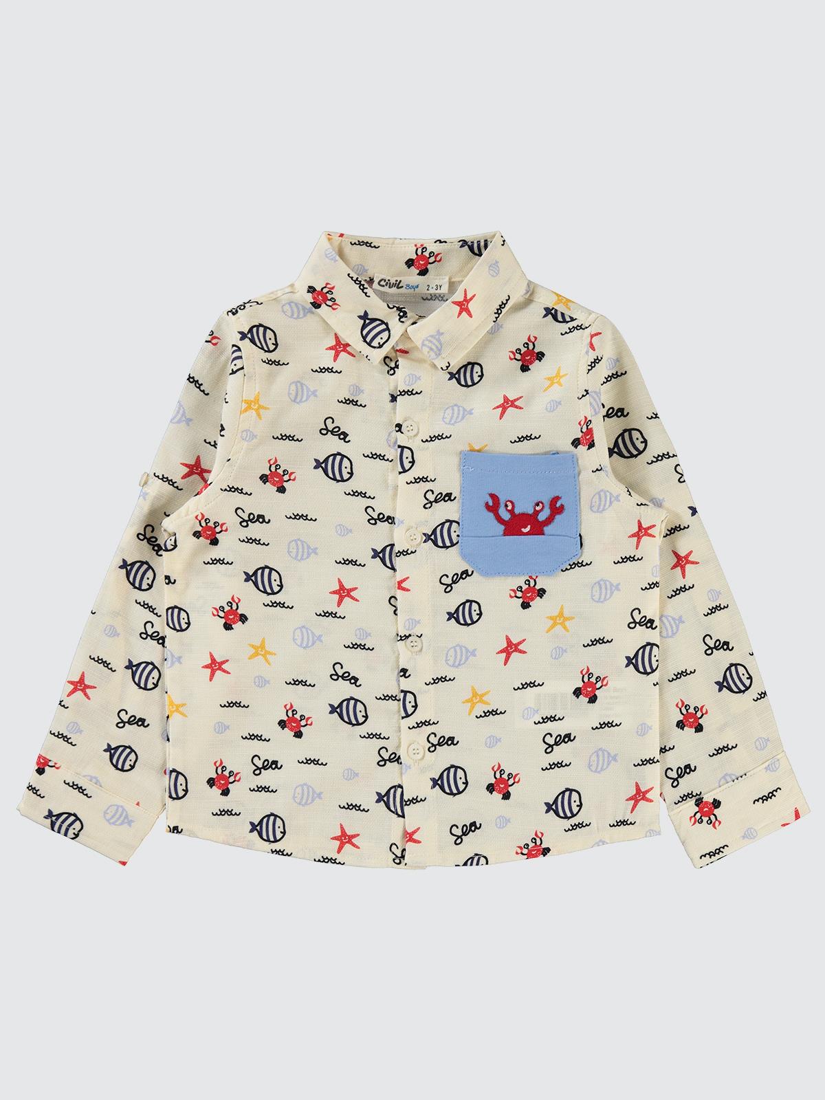 Civil Boys Su Altı Hayvanları Baskılı 2-5 Yaş Gömlek - Ekru