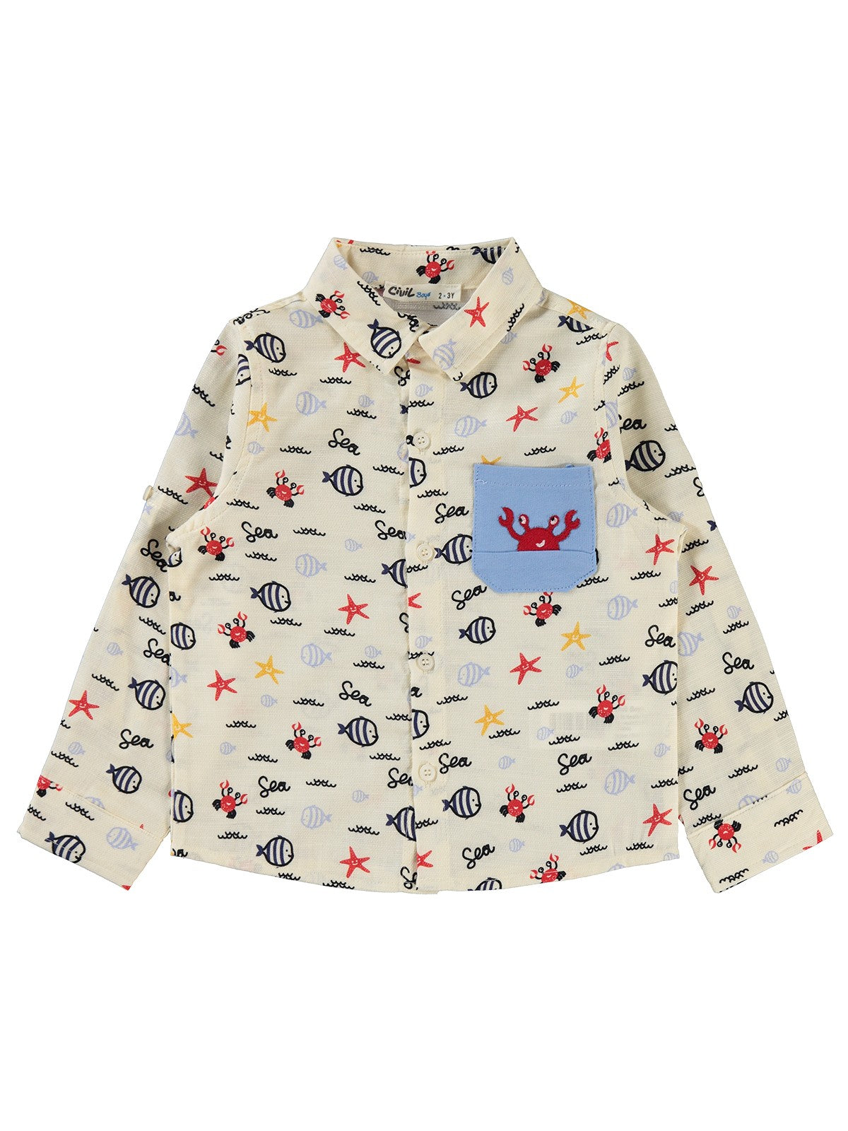 Civil Boys Su Altı Hayvanları Baskılı 2-5 Yaş Gömlek - Ekru