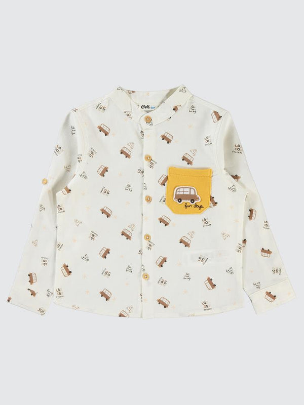 Civil Boys Araba Baskılı 2-5 Yaş Gömlek - Kahverengi
