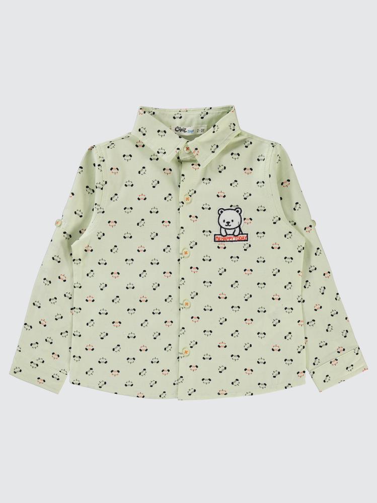 Civil Boys Ayıcık Cep Nakışlı 2-5 Yaş Gömlek - Yeşil
