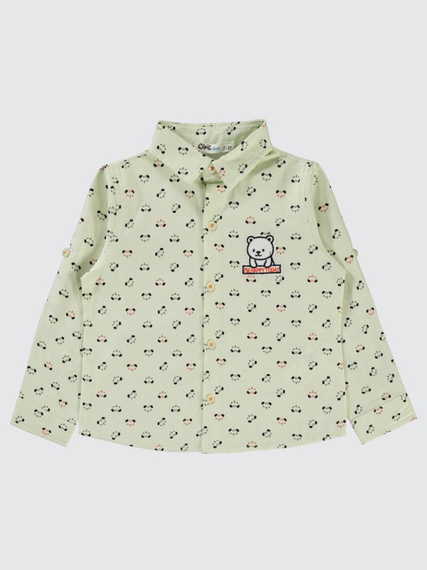 Civil Boys Ayıcık Cep Nakışlı 2-5 Yaş Gömlek - Yeşil