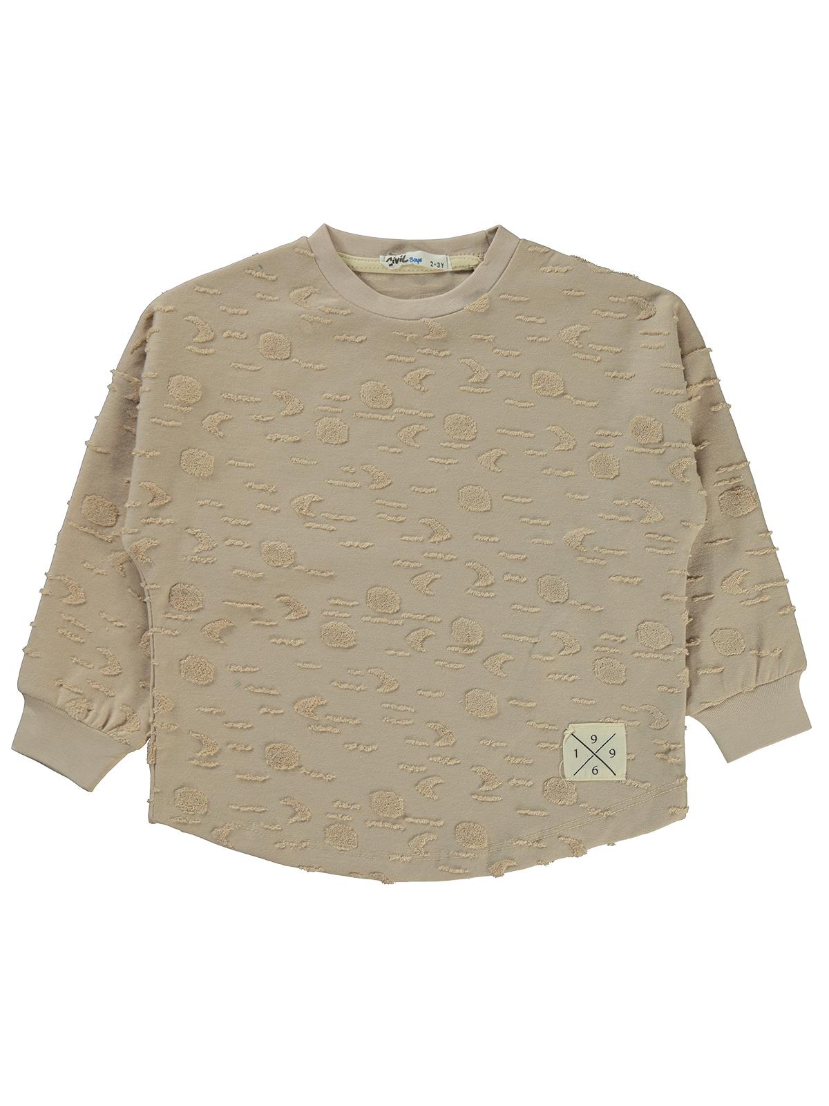 Civil Erkek Çocuk Ay Desenli Sweatshirt | Jakarlı Süprem Uzun Kol | Okul Kreş ve Günlük Kullanım - Bej