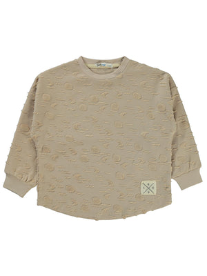 Civil Erkek Çocuk Ay Desenli Sweatshirt | Jakarlı Süprem Uzun Kol | Okul Kreş ve Günlük Kullanım - Bej