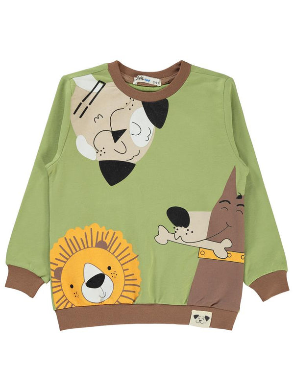 Civil Boys Cool Dog Baskılı 2-5 Yaş Sweatshirt - Yeşil