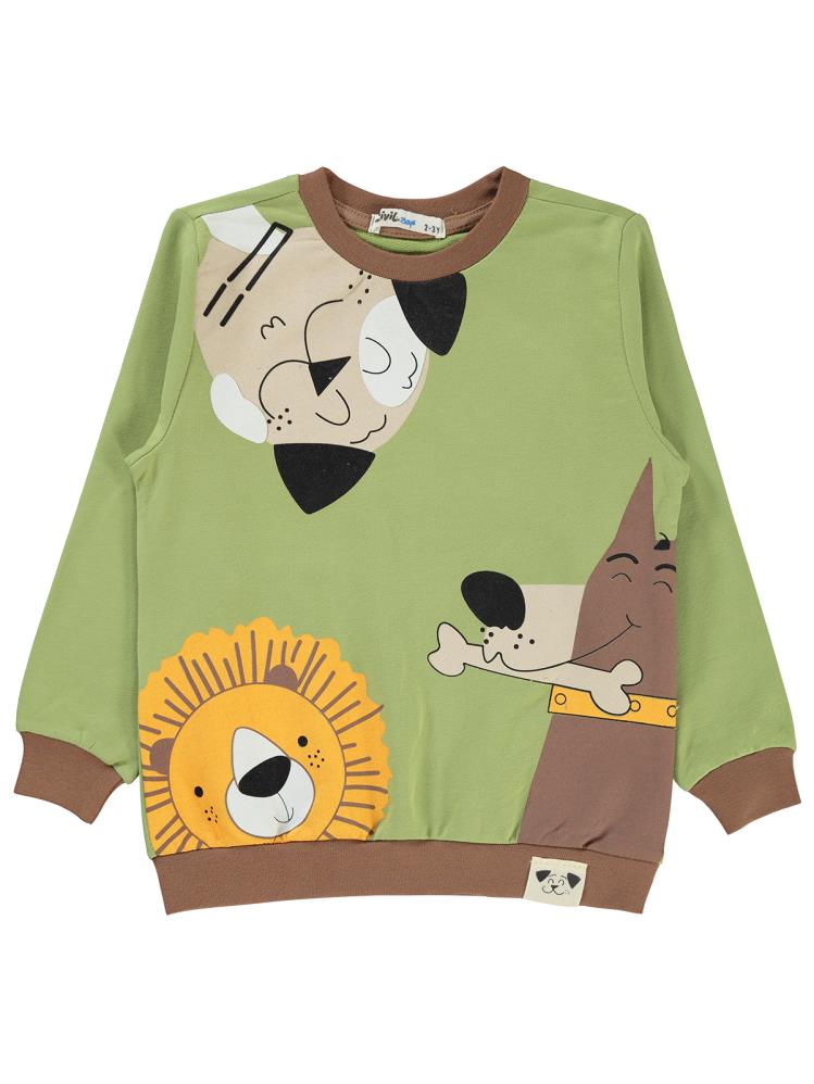 Civil Boys Cool Dog Baskılı 2-5 Yaş Sweatshirt - Yeşil